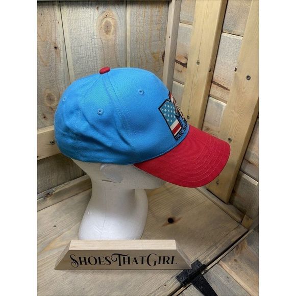 Mtv MUSIC TELEVISION BLUE RED ADJUSTABLE BASEBALL CAP American Flag Patriotic - Picture 2 of 7